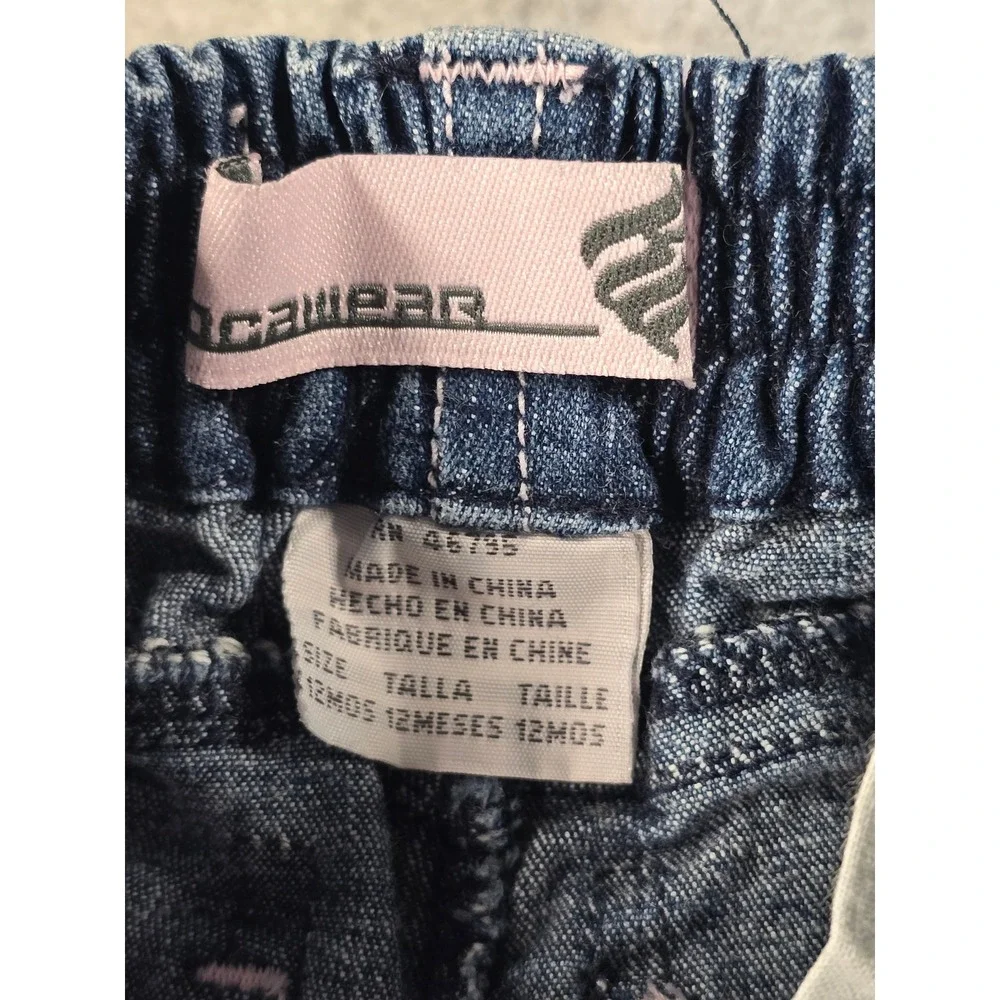 Rocawear Y2K Baby Girls Blue Denim Jeans Pink Side Trim Embroidered Size 12m